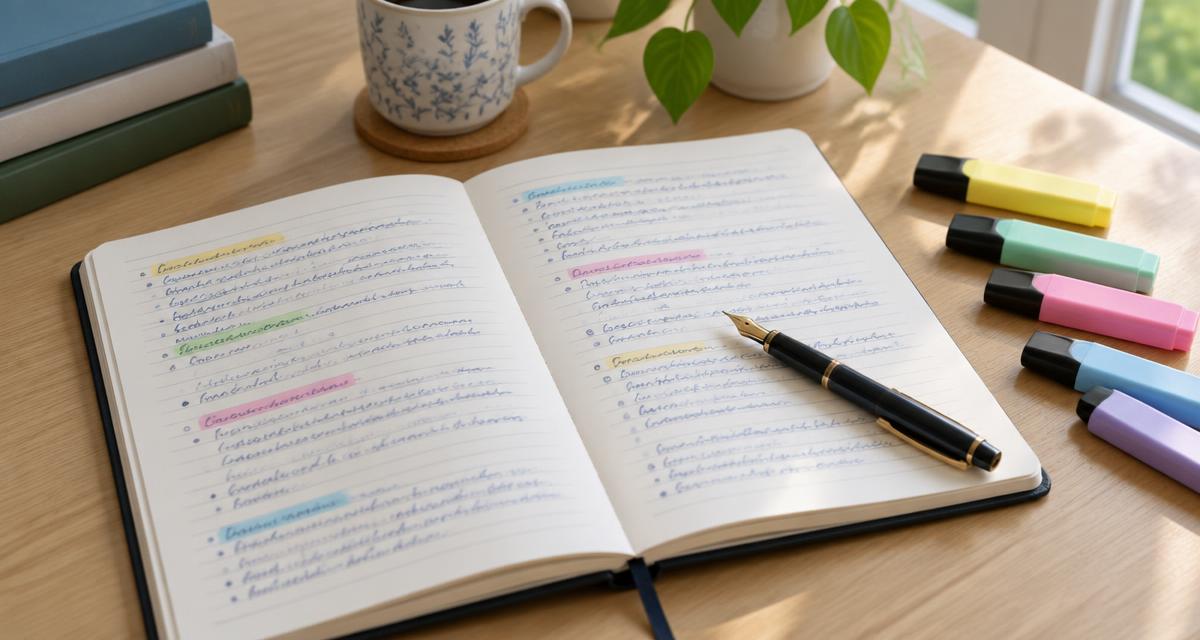 Otwarta książka, pióro i notatki – symbol nauki o środkach stylistycznych w języku polskim