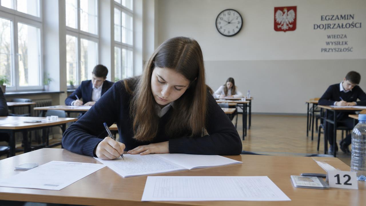 Uczennica pisze maturę z polskiego w sali egzaminacyjnej