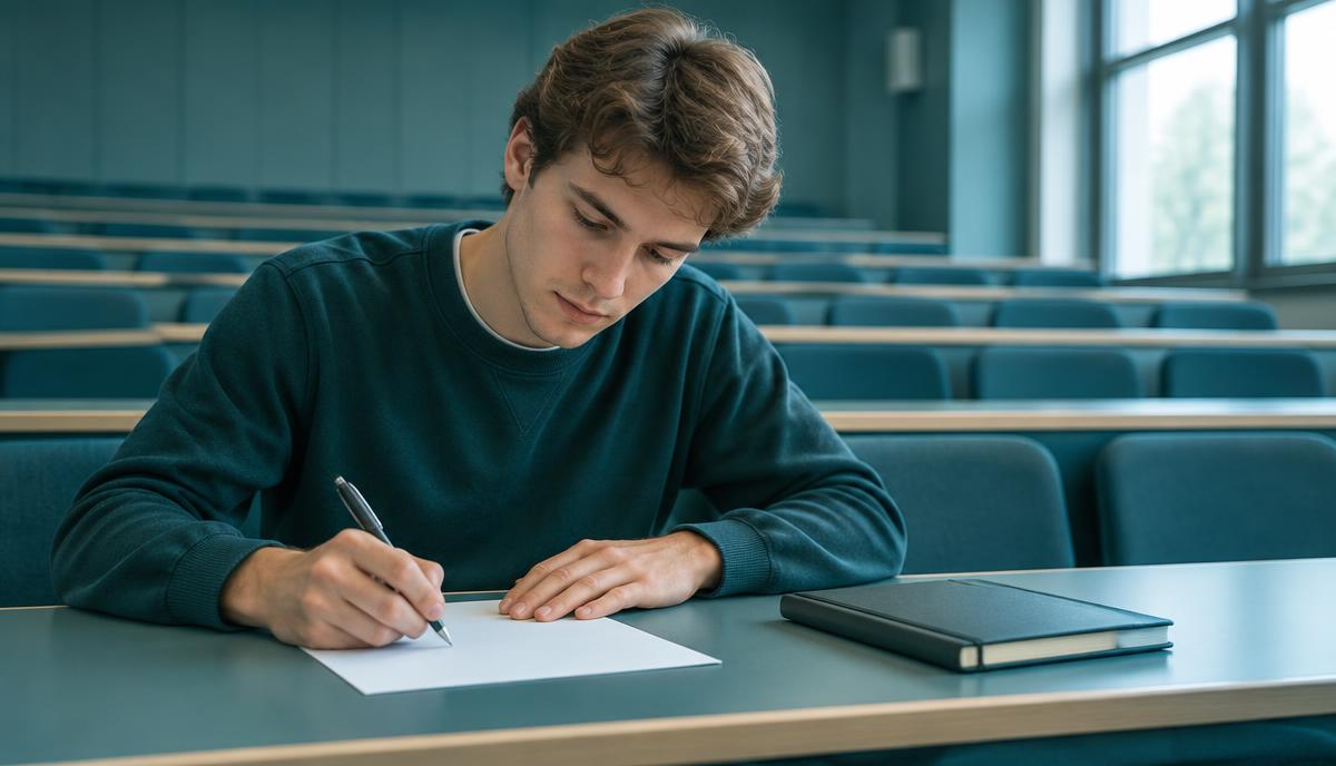 Student sprawdzający swoją wiedzę z wykładu bez notatek
