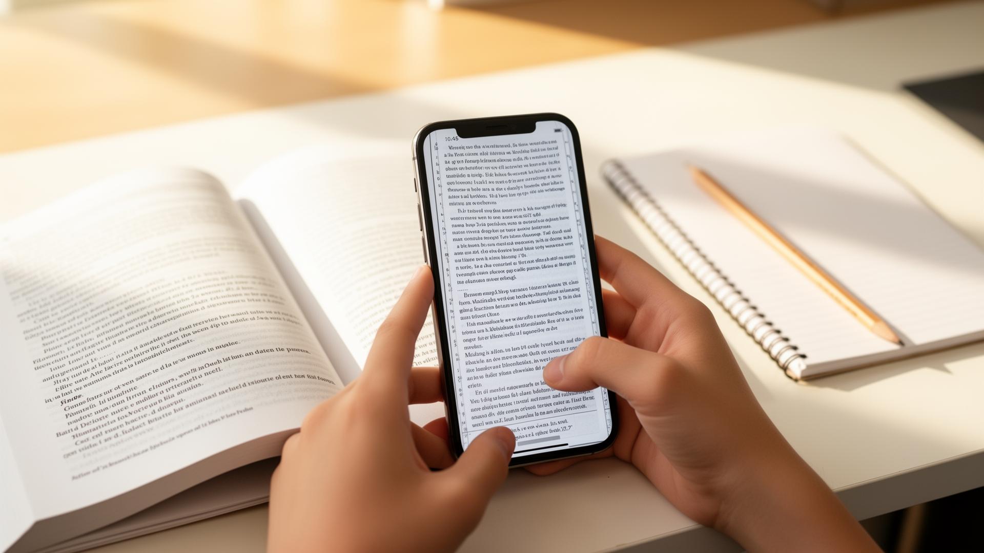 Uczeń robiący zdjęcie notatek telefonem przed nauką