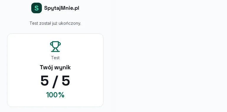 Dwa ekrany wyników z tego samego kodu QR: 5/5 (100%) i 3/5 (60%)